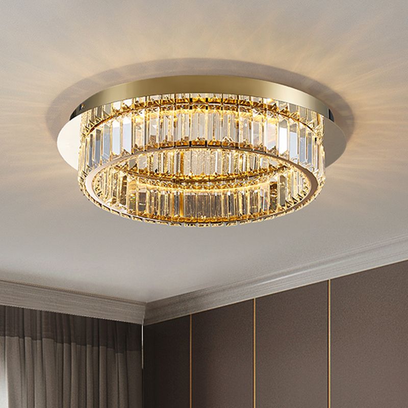 Prismatic K9 Crystal Circle Flushmount Postmodern Gold Finish Ceiling Light for Bedroom