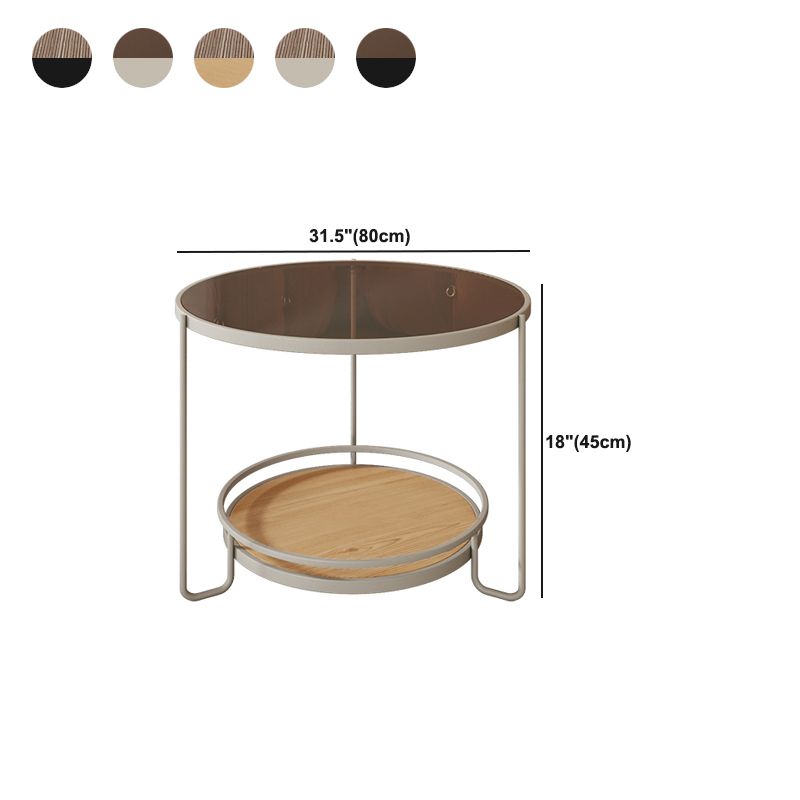 Round Minimalist Coffee Table Glass Top Steel Coffee Table for Living Room