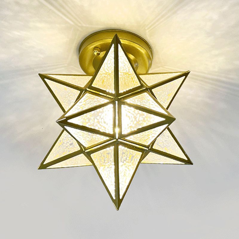 Glass Star Ceiling Mount Light Fixture Vintage Aisle Ceiling Lamp in Gold