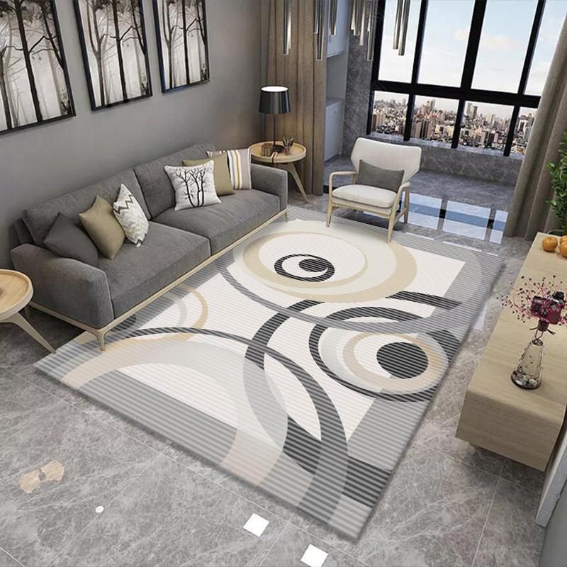 Dark Blue Geometric Rug Polyester Modern Rug Washable Rug for Drawing Room