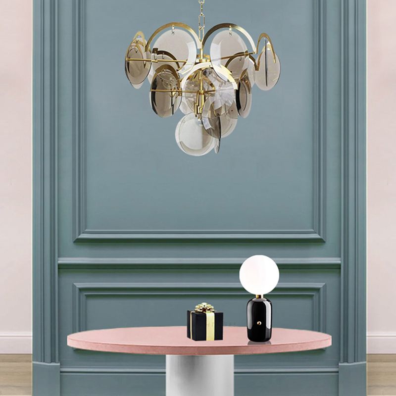 Nordic Chandelier Metal Hanging Light with Smoke Grey Glass for Bedroom