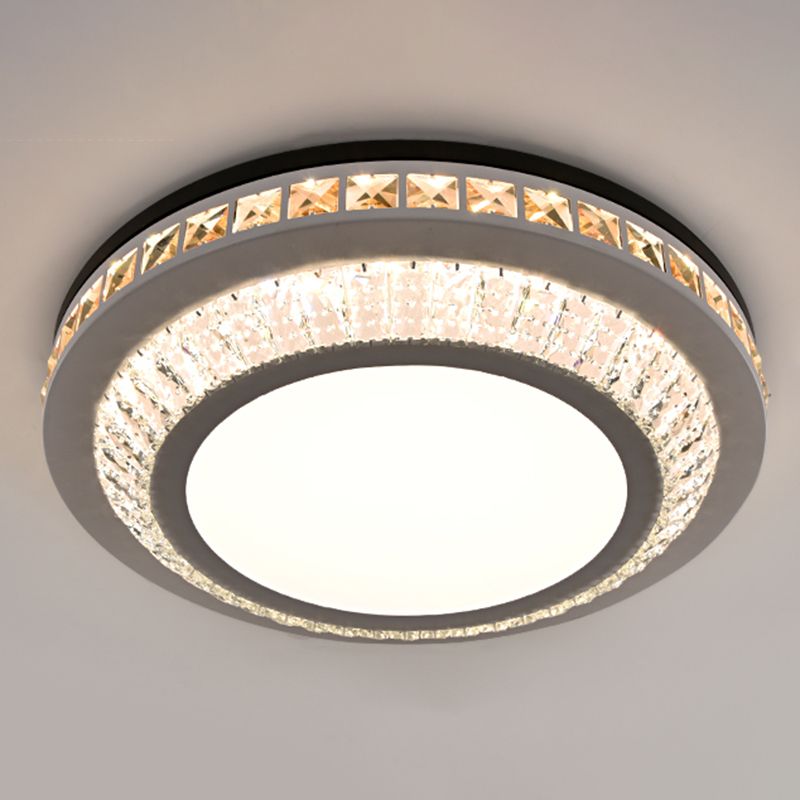 Drum LED Flush Mount Light Simplicity Crystal Bedroom Flush Mount Ceiling Light in Stainless-Steel