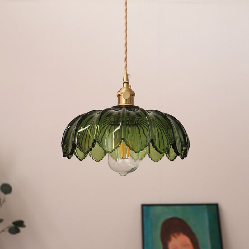 Hanging Pendant Light Vintage Style Glass Petal Hanging Light Fixture for Bedroom