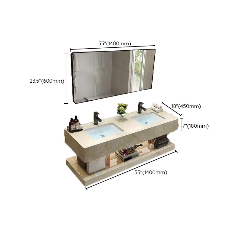Yellow Stone Bath Vanity Shelving Included Single Sink Wall Mount Vanity Set with Mirror
