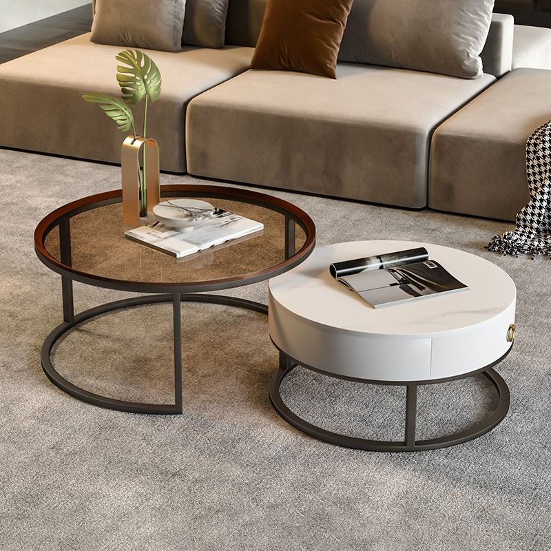 Frame Base Design Round Glass/artificial Table Metal Base Coffee Table