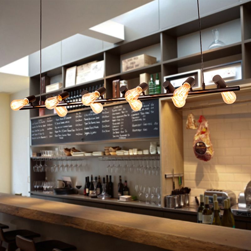 Metal Linear Pendant Lighting Industrial Island Light Fixtures in Black for Restaurant