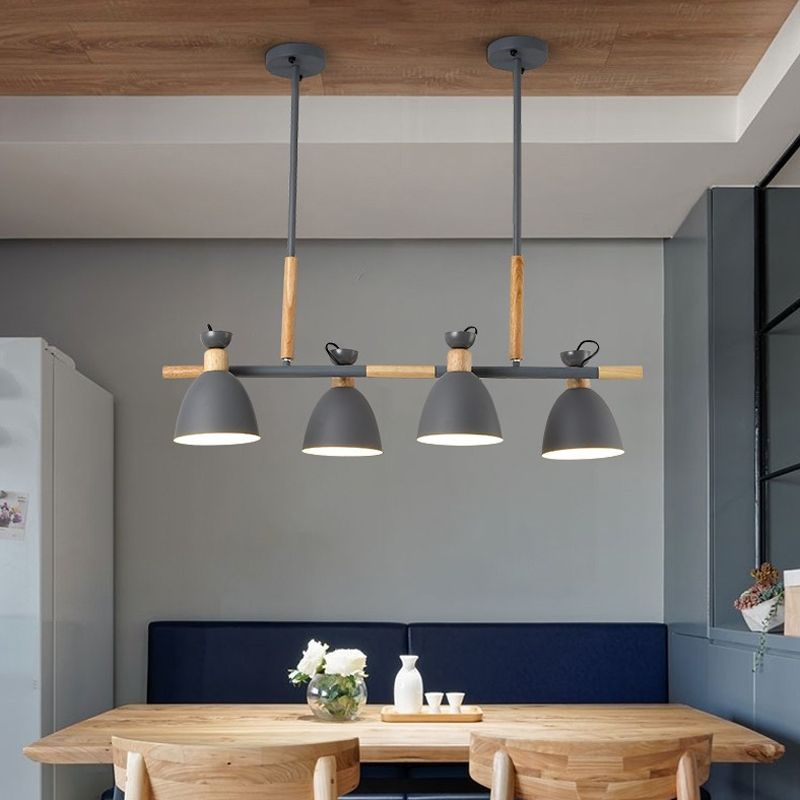 Metal Bowl Shape Chandelier Light Modern Style 4 Lights Chandelier Light Fixture in Gray