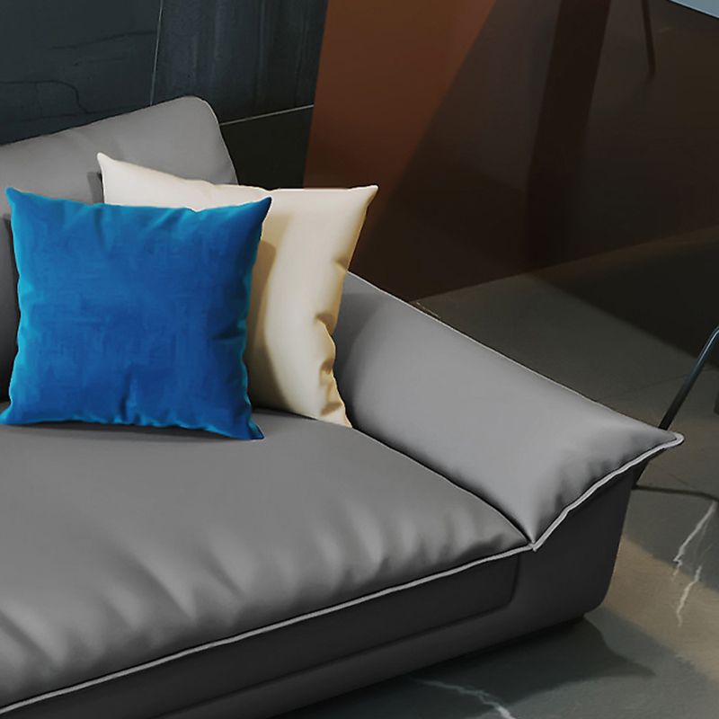 Modern Faux Leather Sofa and Chaise Gray Pillow Top Arm Sectional for Apartment