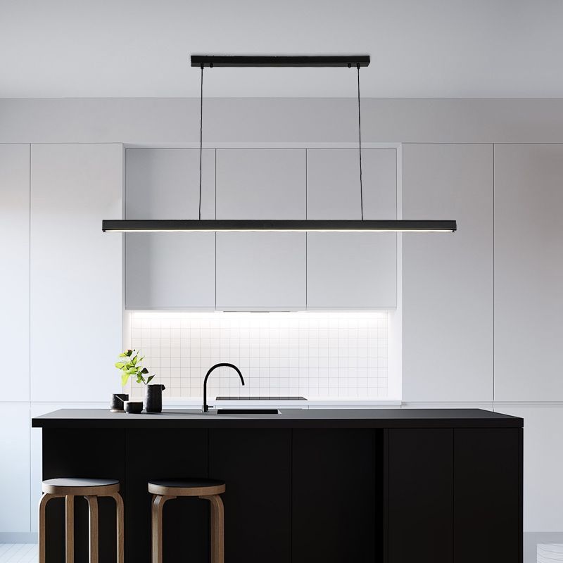 Modern Metal Island Light Strip Colgante de isla LED negra para comedor