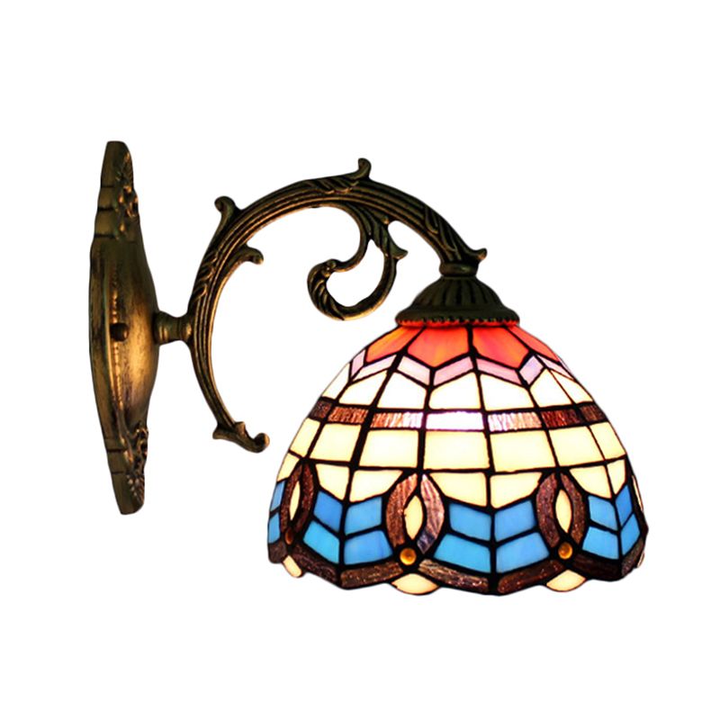 Blue Bowl Shade Wall Sconce Retro Stained Glass 1 Light Wall Mount Light