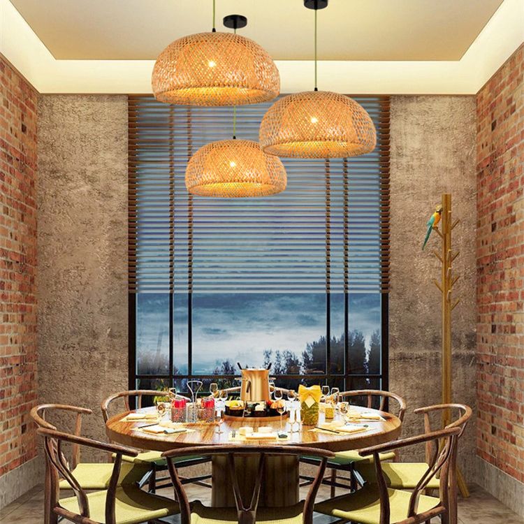 Chinese Bamboo Pendant Light Dome Ceiling Light Fixture for Dining Room