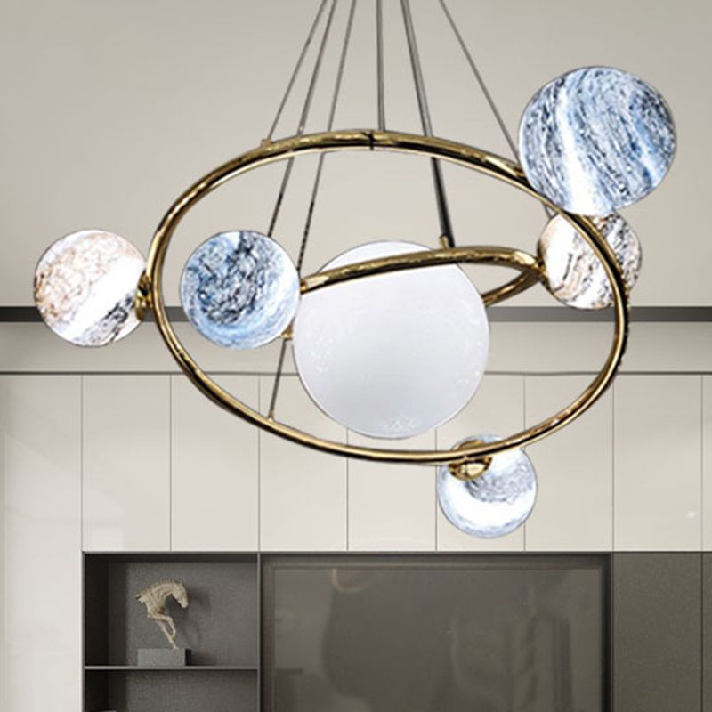 Universe Planet Pendant Light Creative Cool Glass Chandelier in Gold for Cloth Shop