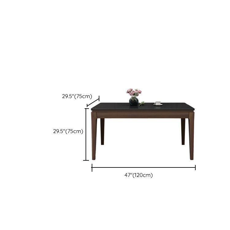 Contemporary Kitchen Dinner Table Solid Wood 4 Legs Dining Table in Black