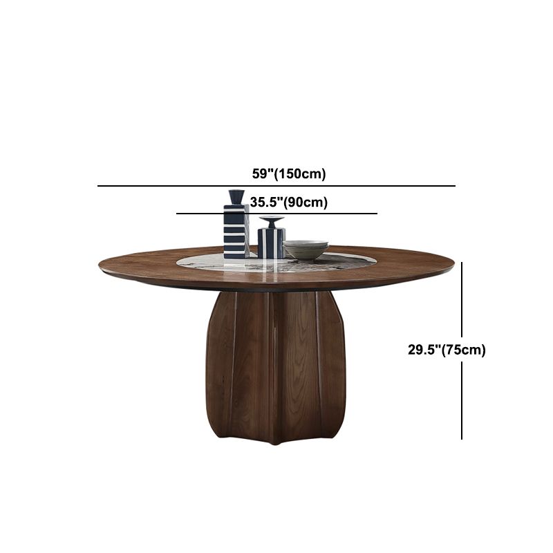 Round Pedestal Table Simplicity Style Solid Wood Dining Site Table with Turntable