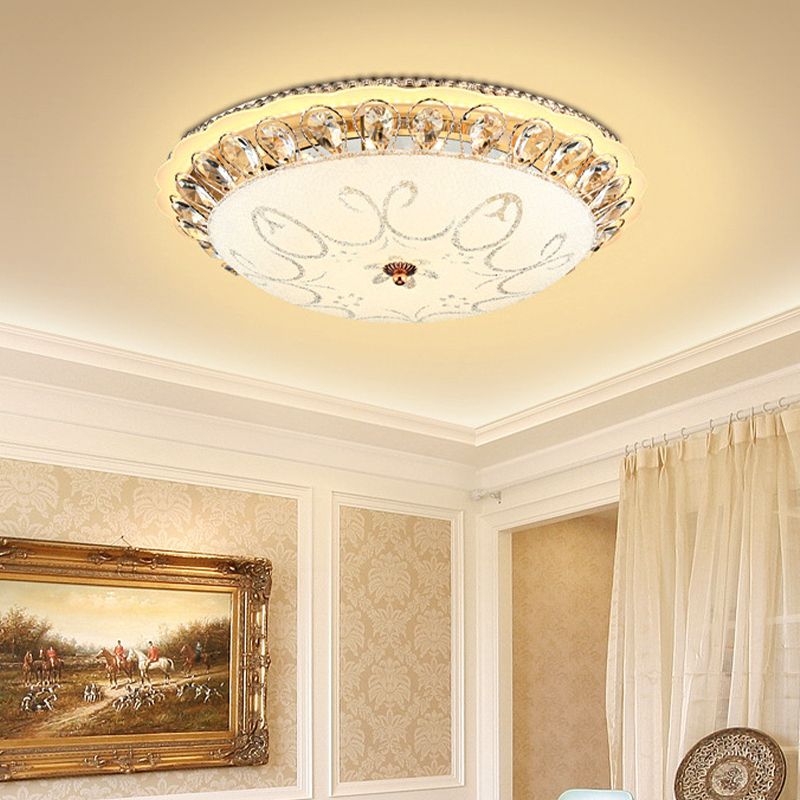 Witte Glazen Ketel Plafond Lamp Moderne Led Flush Mount Light Armatuur met K9 Crystal Accent, 12 "/16" /19.5 " Wide