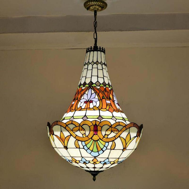 Lampadario a cupola a pendente a pendente tiffany colorato in vetro a pendente multicolore.