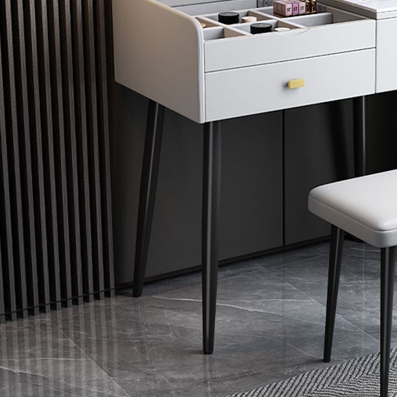 Flip Single Marble Vanity with Padded Stool Lighted Mirror Vanity Desk