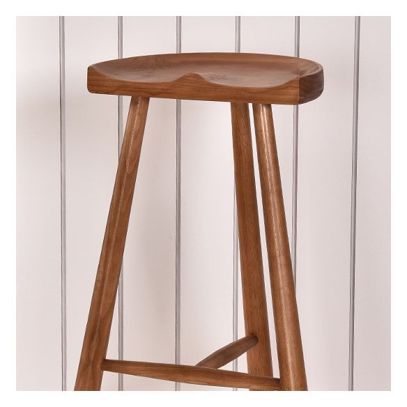 Industrial Backless Solid Wood Counter Stool Wooden Armless High Chair with 3 Legs