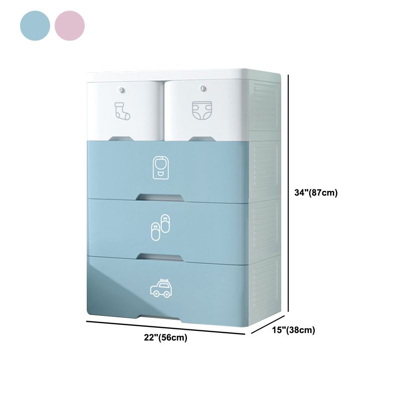 Pink and Blue Non-Hanging Armoire Modern Plastic Storage Cabinet with Drawers