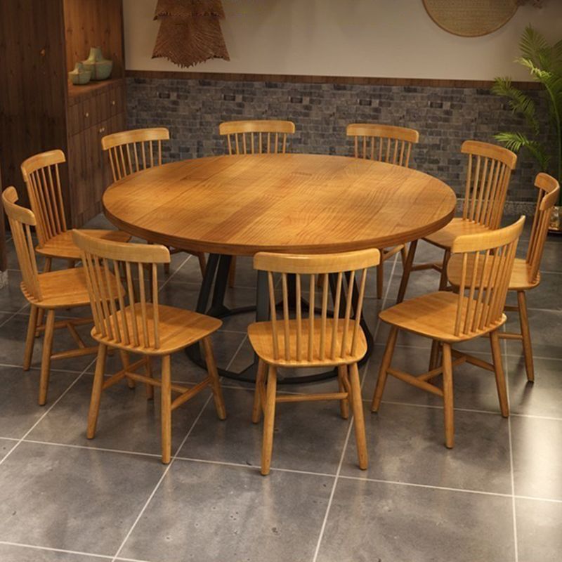 Round Dining Table Set with Wooden Chairs 1/2/5/11 Pcs Modern Solid Wood Dining Set