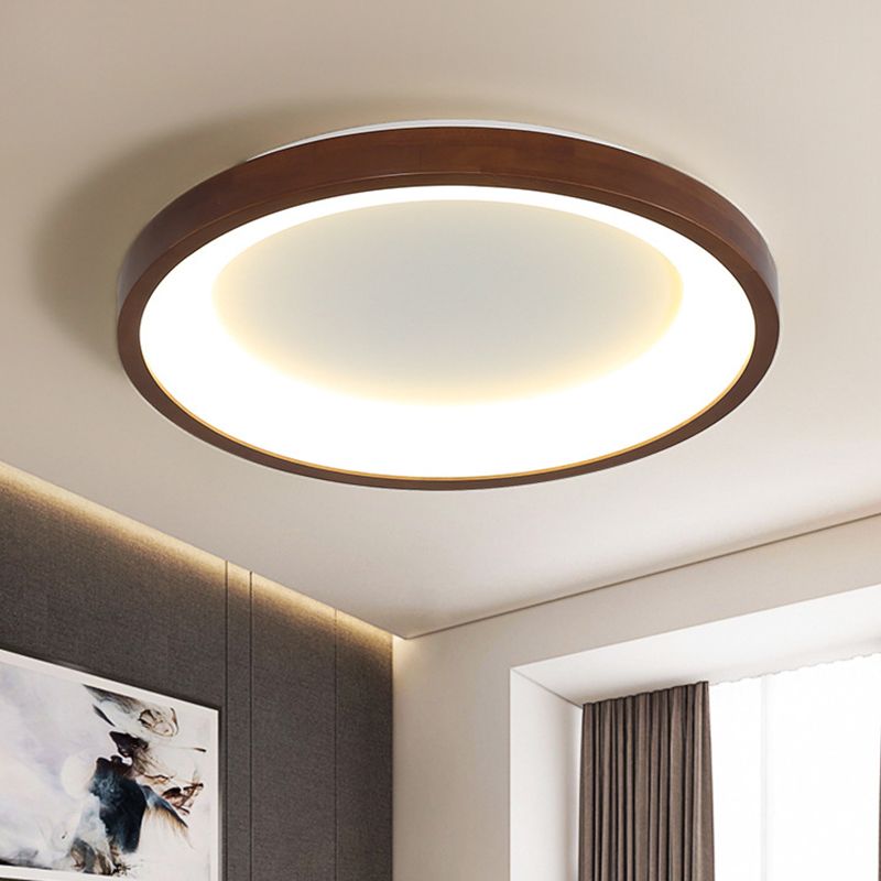 Modern Single Brown Flush Mount Lighting Wooden Ceiling Light for Bedroom