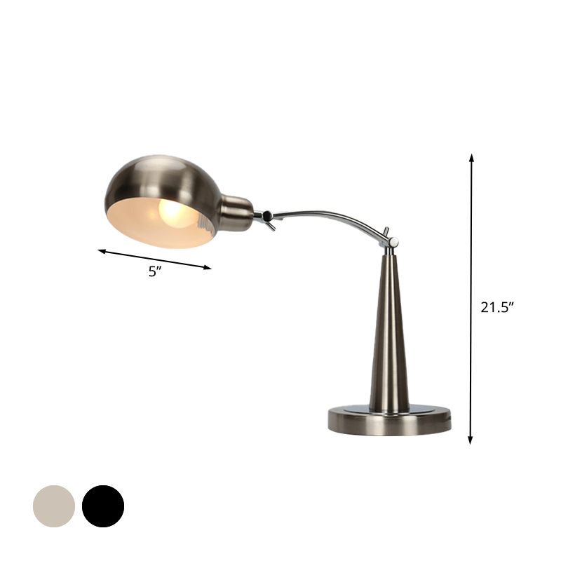 Luz de lectura de tono de cúpula industrial 1 lámpara de mesa enchufable de metal ligero en negro/plateado con brazo ajustable