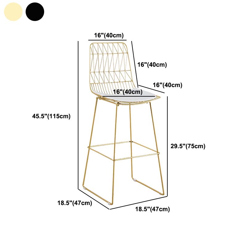 Glam Metal Barstool Fabric Cushion Velvet Stool in Matte Finish for Indoor