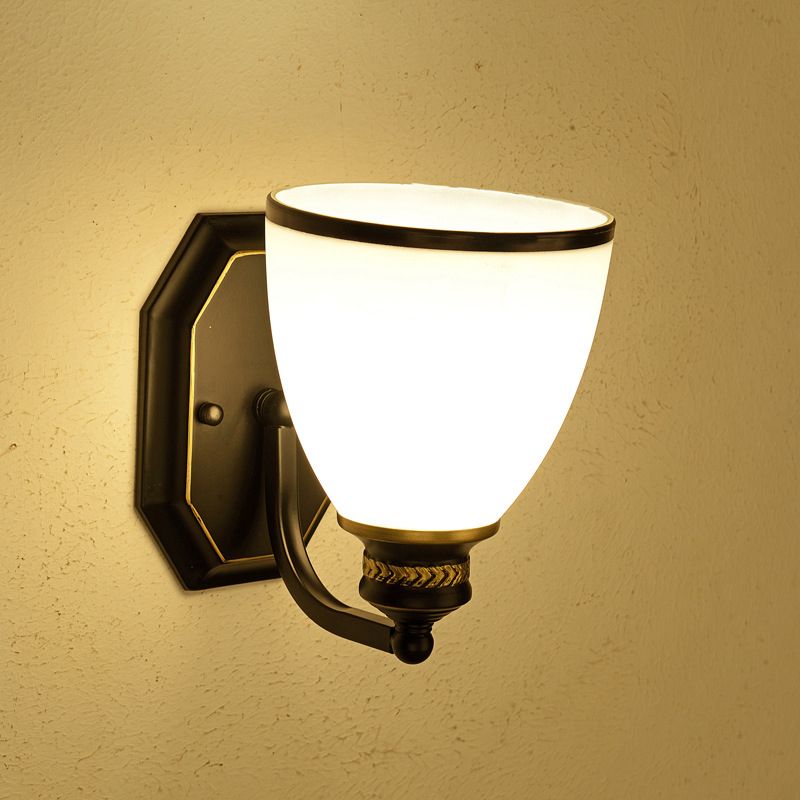 Bell Shape Living Room Wall Light Classic Cream Glass Black Wall Lighting Fixture