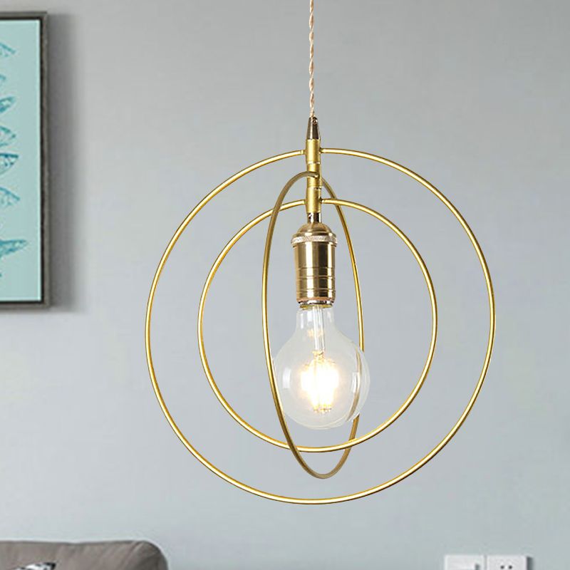 Minimalist 3-Ring Hanging Light Metal 1 Light Living Room Pendant Lamp Fixture in Gold