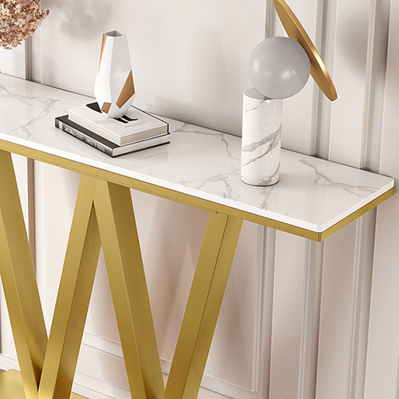 Contemporary Iron Console Sofa Table Rectangle Marble Console Accent Table for Hall