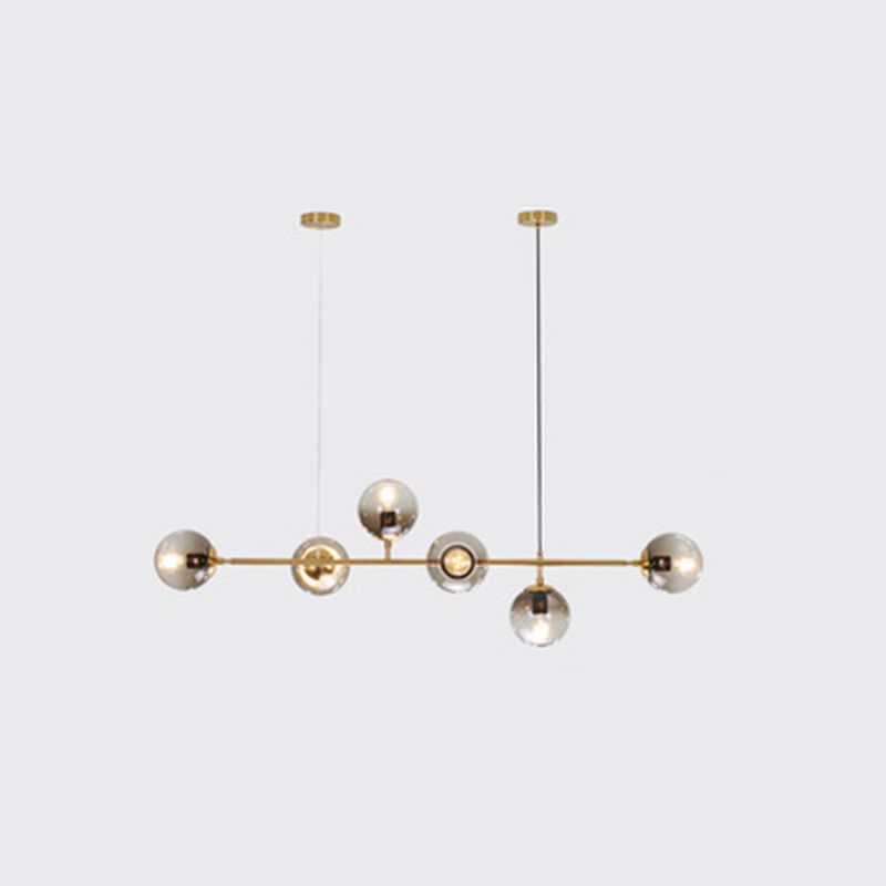 Luce isola a 6 luci d'oro nella moderna luce a sospensione di sputnik in ferro battuto minimalista con tonalità di vetro