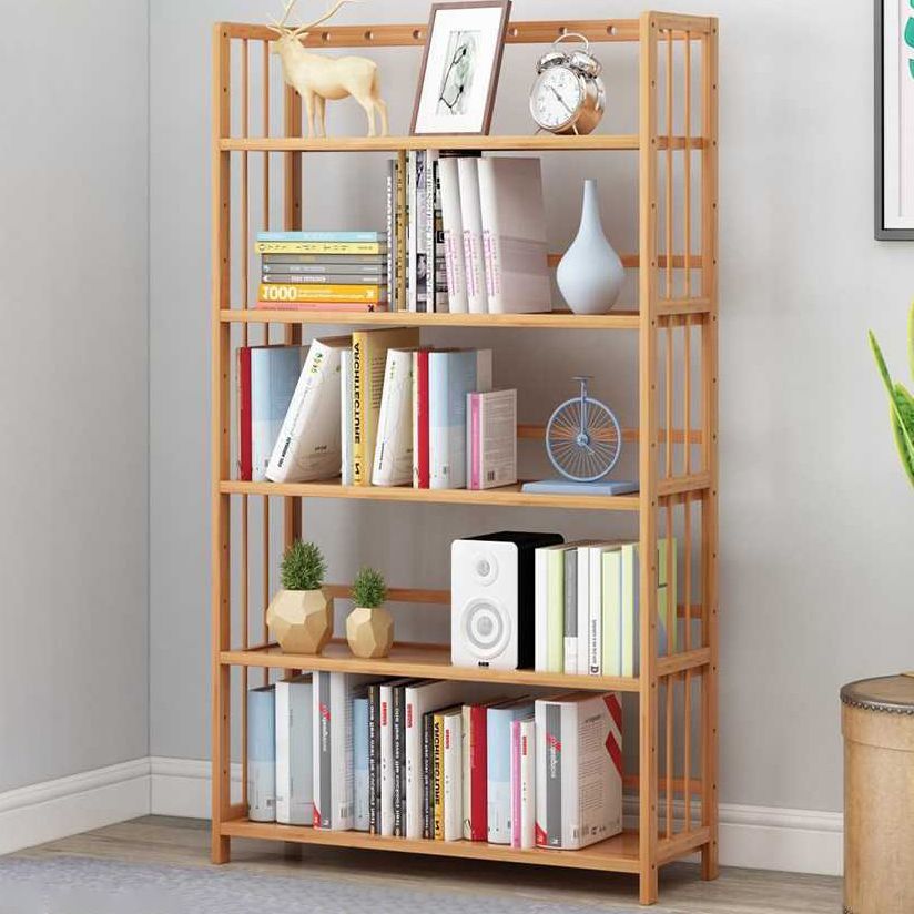 Manufactured Wood Etagere Bookshelf Natural Modern Open Bookcase for Classroom
