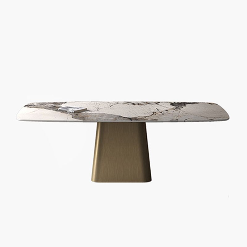 Glam Rectangle Shape Standard Table Sintered Stone Gray Dining Table for Kitchen