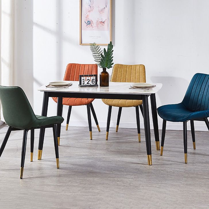 Contemporary Kitchen Dining Side Chair Leather Solid Back Chairs with Metal Legs