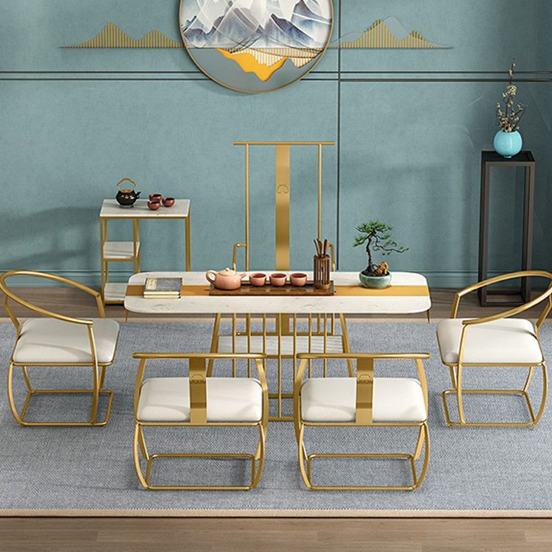 Metal and Stone Table Contemporary Minimalist Home Storage Rectangular Dining Table