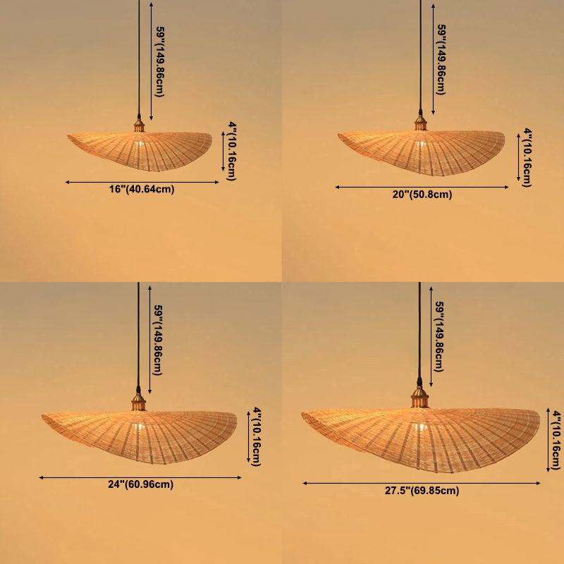 1-Light Beige Bamboo Suspended Lighting Fixture Japanese Pendant Light Kit