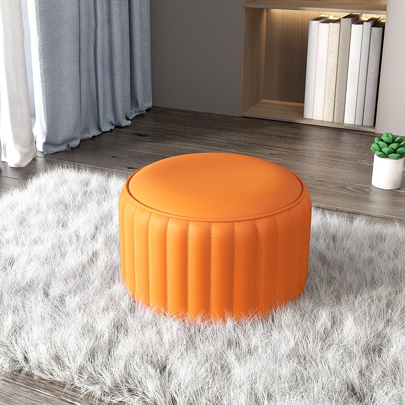 Contemporary Plain Ottoman Faux Leather Round Footstool Ottoman