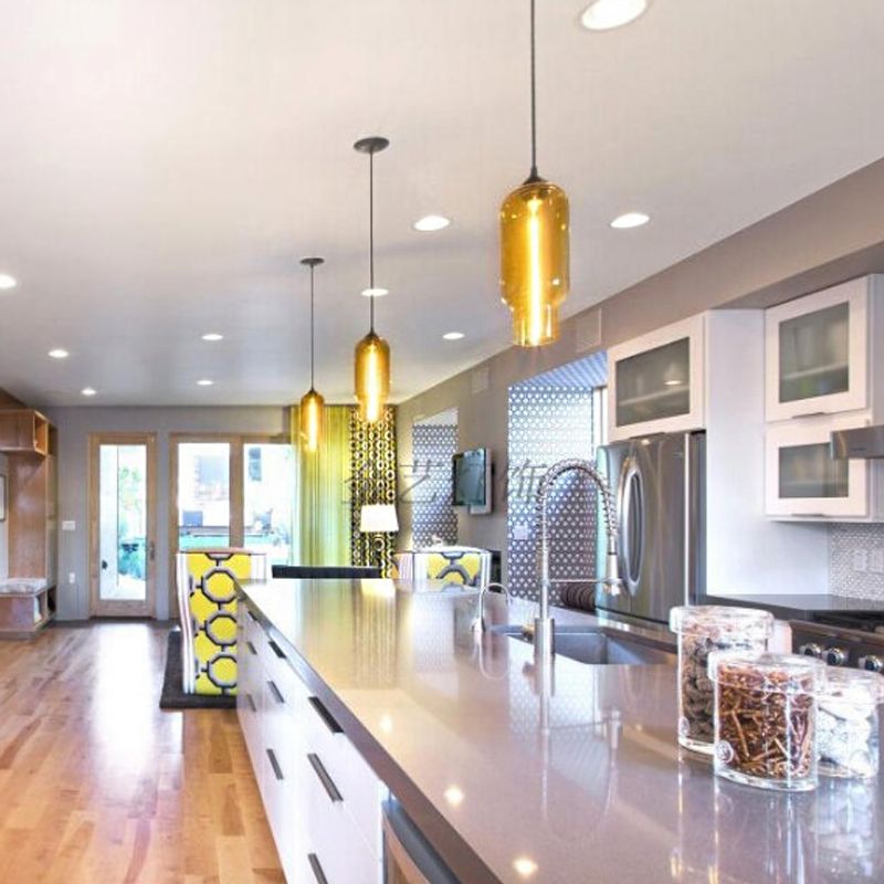 1 Bulb Cylindrical Hanging Light Industrial Clear/Blue/Amber Glass Ceiling Pendant Lamp for Restaurant