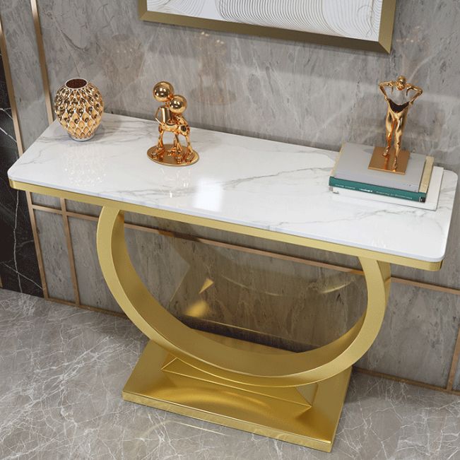 Glam Stone Console Sofa Table Rectangle Console Accent Table for Hall