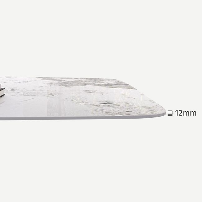 Mesa de comedor rectangular de lujo tradicional de metal, mesa superior de piedra sinterizada con base de pedestal