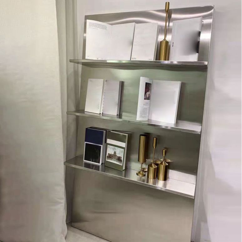 Contemporary Stainless Steel Bookcase Standard Closed Back Bookshelf for Bedroom