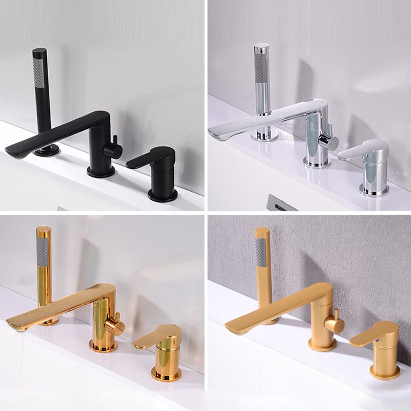 Deck Mounted Copper Freestanding Tub Filler Low Arc Roman Tub Faucet Set