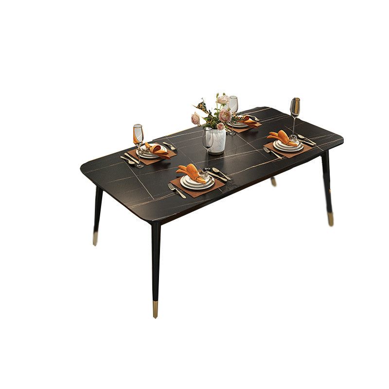 Rectangle Black Base Dining Table Glam Stone Table for Kitchen