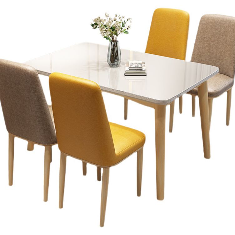 Rubberwood Modern Solid Wood Dining Table 4 Legs Base Table in Wood Color