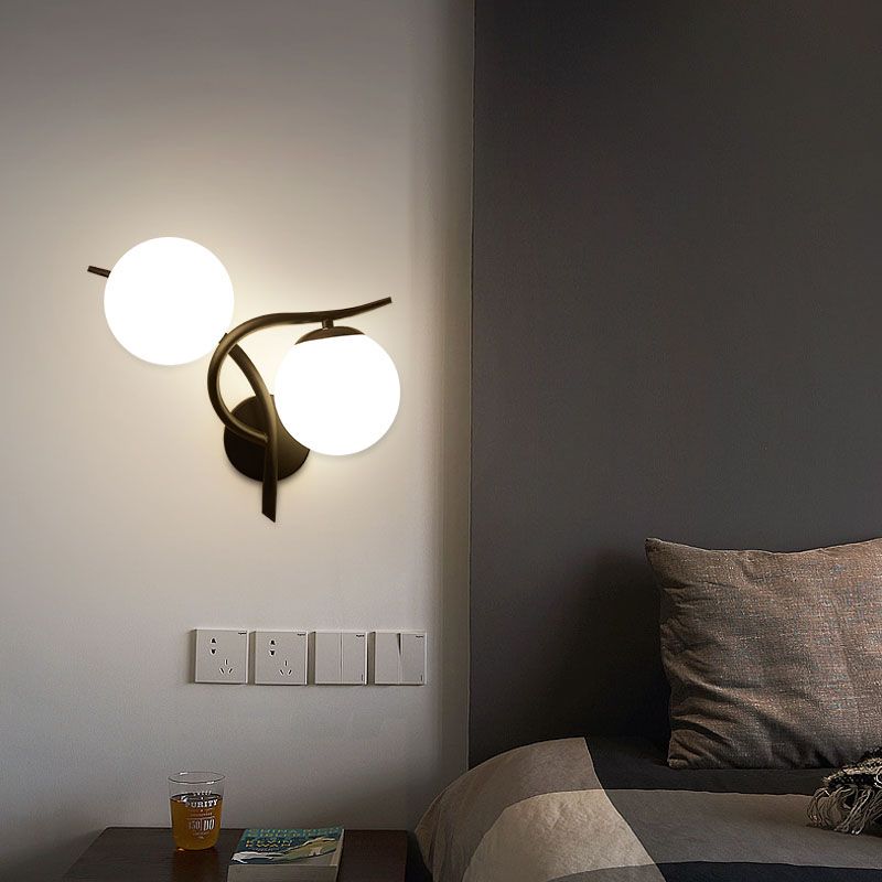 Shaded Bedroom Wall Sconce Lighting Glass Nordic Style Wall Lighting Fixture in Black