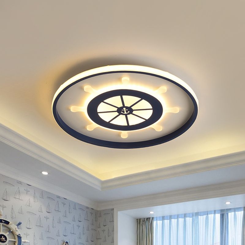 18"/23.5" W Kids Rudder Flush Light Fixture Metallic Children Room LED Flush Mount Lamp in Blue, Warm/White Light