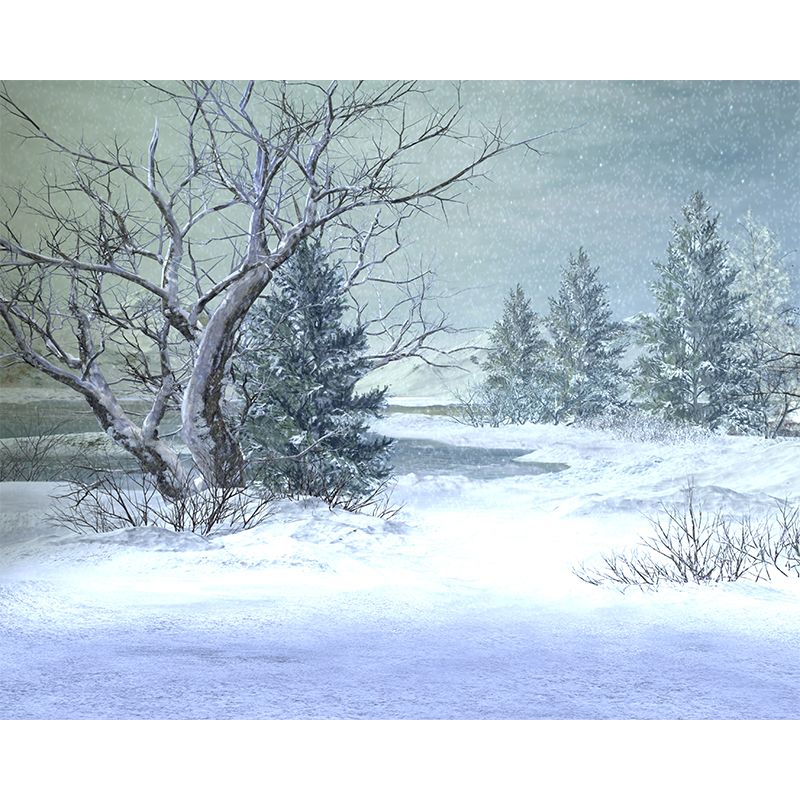 Waterproof Snowfield and Trees Mural Modern Non-Woven Wall Art, Custom Size Available