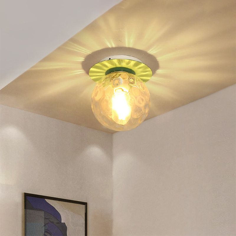 Gray/White/Green/Wood Finish Orb Light Fixture Ceiling Nordic 1 Head Close to Ceiling Light with Clear Hammered Glass Shade