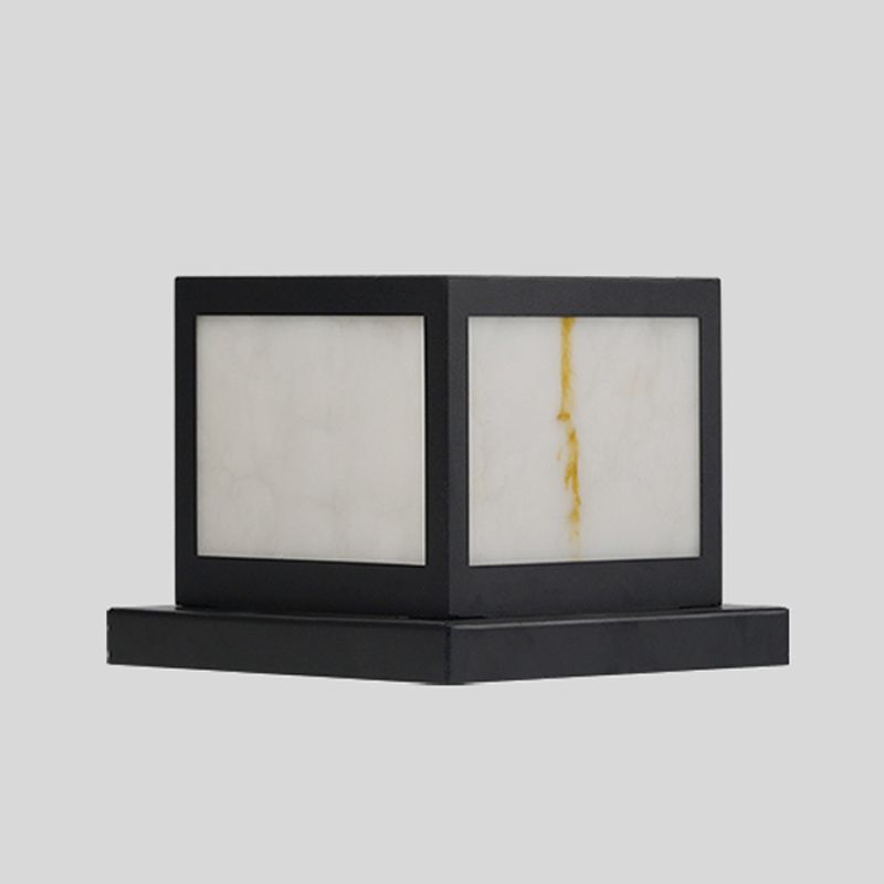 Black Solar Energy Pillar Lamp Modern Square Outdoor Light with Metal for Garden