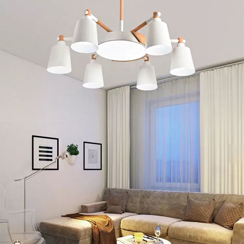Nordic Stylish Bucket Hanging Light Metal 7 Heads White Chandelier for Bedroom